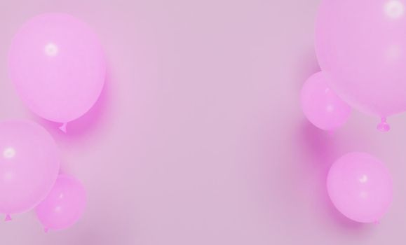 abstract background with pink balloons on soft background with space for text. greeting card. 3d render