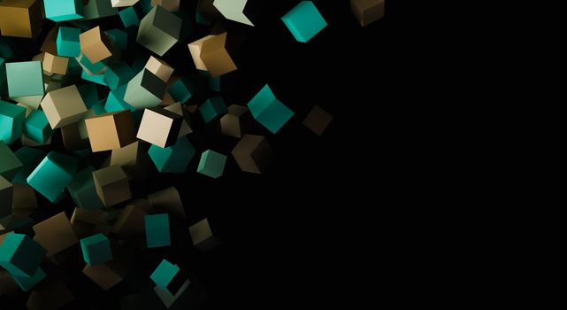 abstract background of cluttered cubes floating on a dark background. 3d render