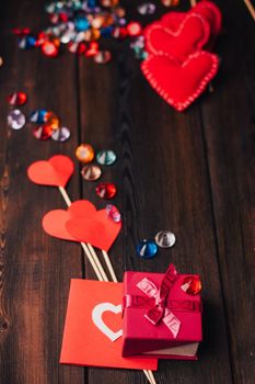 wooden decoration object holiday valentines day hearts. High quality photo