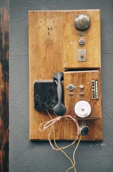 vintage old wood cabin telephone