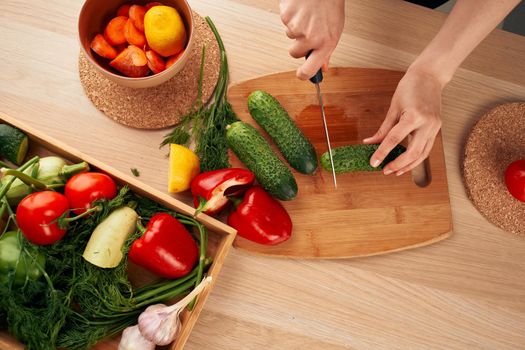 Ingredients slicing salad in the kitchen vitamins view from above. High quality photo