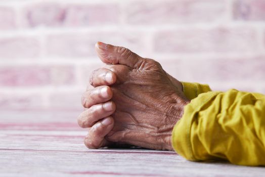 close up of hands of a elderly person ,