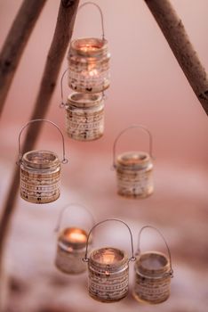 moroccan decor on the shores of a beautiful lake, candles and bungalows