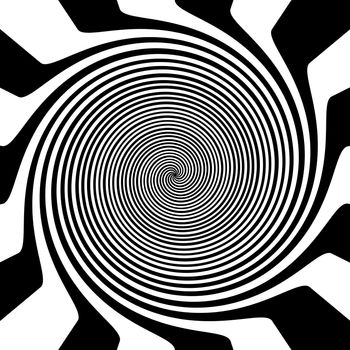 Geometric abstract pattern of concentric spiral lines. Black lines on white background.