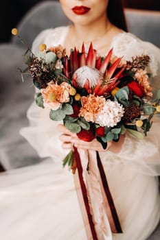 close-up of the wedding bouquet in the hands of the bride.