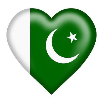 A Pakistan flag heart button isolated on white with clipping path 3d illustration
