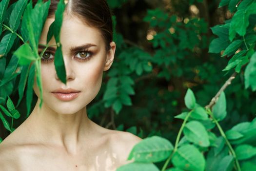 smiling woman makeup spa nature fresh air close-up. High quality photo