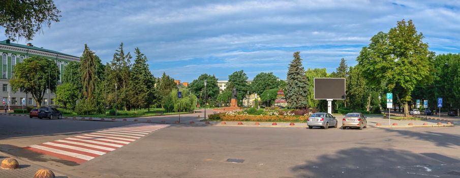 Ternopil, Ukraine 06.07.2021. Theatre square in Ternopil, Ukraine, on a sunny summer morning