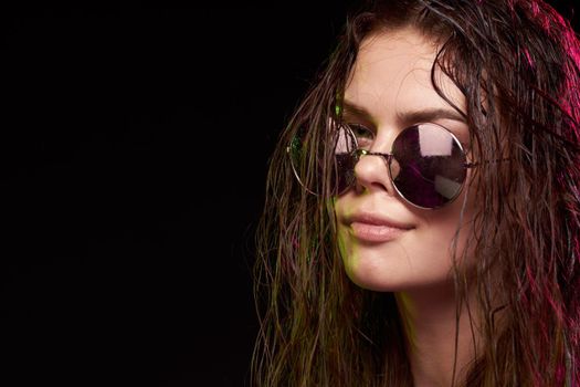 woman model attractive glance posing sunglasses studio lifestyle. High quality photo