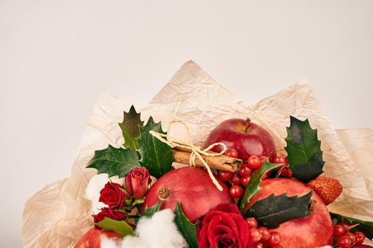 bouquet with red fruits cinnamon decoration gift organic. High quality photo