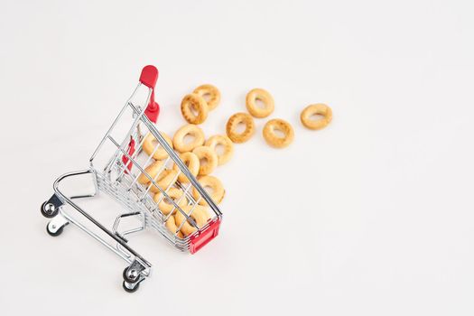 grocery carts supermarket shopping in the store. High quality photo