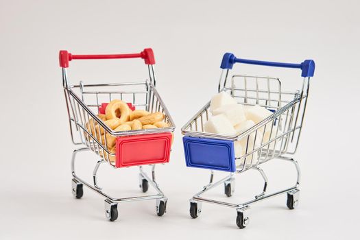 grocery carts supermarket shopping in the store. High quality photo