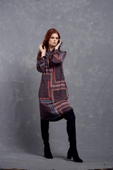 woman in coat posing fashion clothing full length. High quality photo