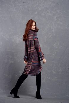 woman in coat posing fashion clothing full length. High quality photo