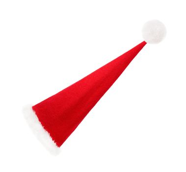 Red Santa Claus hat on white background.