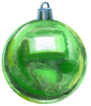 Watercolor Christmas green ball isolated on a white background.