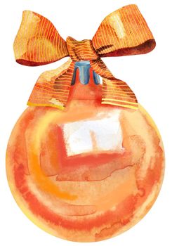 Watercolor Christmas orange ball isolated on a white background.