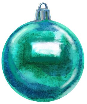Watercolor Christmas emerald ball isolated on a white background.