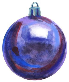 Watercolor Christmas violet ball isolated on a white background.