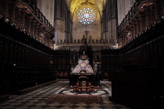 April 2019 - Interior view of the Cathedral of Saint Mary of the See (Seville Cathedral) in Seville, Andalusia, Spain