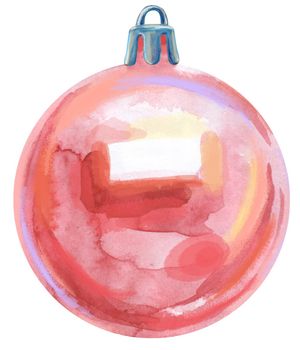 Watercolor Christmas pink ball isolated on a white background.