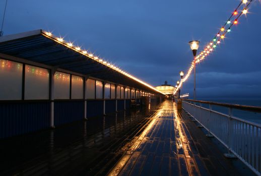 The Bournemouth pier on a cold wet night