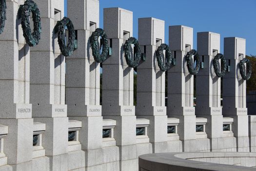 The Washington DC World War Two memorial showing states