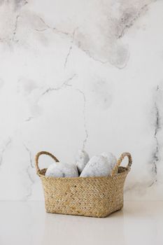 basket table with marble backgrount copy space. High resolution photo