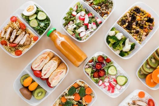 assortment healthy food with drink. High resolution photo