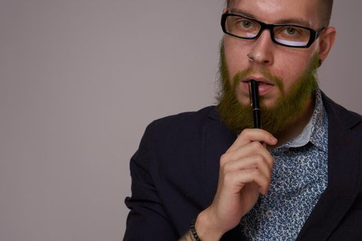 manager in a jacket with a notebook in his hands work office. High quality photo