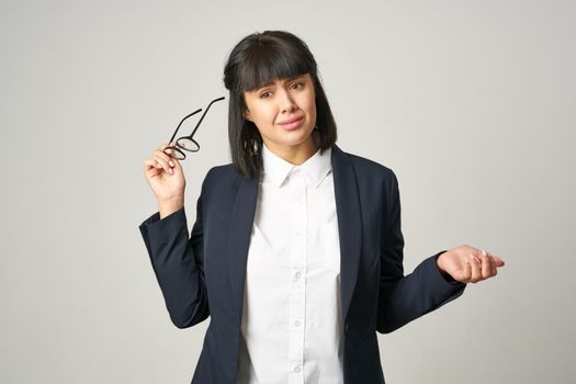 Business woman money lifestyle light background studio. High quality photo