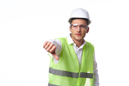 engineer in working uniform protective clothing documents construction. High quality photo