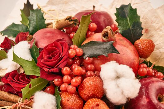 bouquet with fruits vitamins decoration gift romance. High quality photo