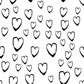 Brush Heart Seamless Pattern Love Grange Minimalist Design in Black Color. Modern Grung Collage Background for kids fabric and textile.