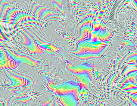 Hippie Trippy Psychedelic Rainbow Background LSD Colorful Wallpaper. Abstract Hypnotic Illusion. Hippie Retro Texture Glitch and Disco.