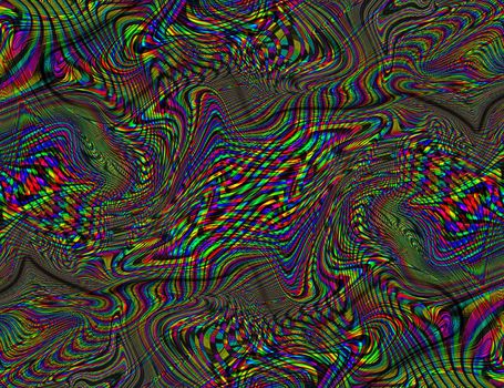 Hippie Trippy Psychedelic Rainbow Background LSD Colorful Wallpaper. Abstract Hypnotic Illusion. Hippie Retro Texture Glitch and Disco.