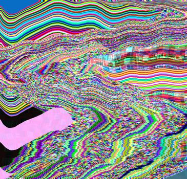 Glitch psychedelic background. Old TV screen error. Digital pixel noise abstract design. Broken pixels glitch. Television signal fail. Technical problem grunge wallpaper. Colorful noise rerto