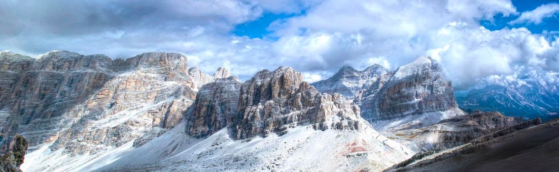 Italian mountains panoramic view of the Tofane mountain group in the Dolomites Unesco heritage 