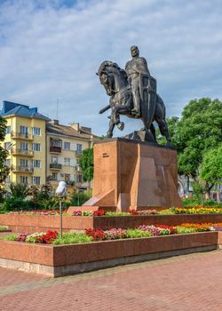 Ternopil, Ukraine 06.07.2021.  Volya Maidan and Danylo Halytskyi Monument in Ternopol, Ukraine, on a sunny summer morning