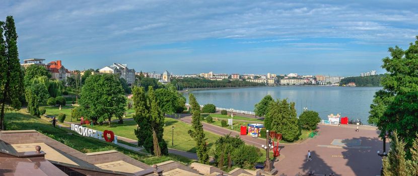 Ternopil, Ukraine 06.07.2021. The embankment of Ternopil pond in Ukraine on a summer morning