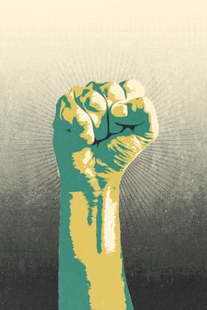 Raised fist concept. Digital draw of a man closed fist finished with stencil or silkscreen printing technique