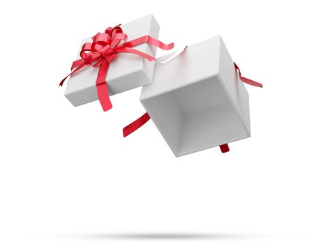 White gift box with red ribbon 3D rendering set 2 on white background with clipping path.