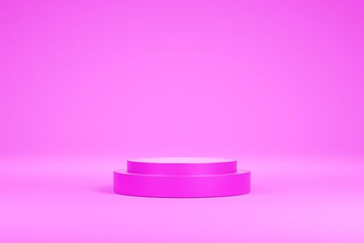 Pink podium 3D rendering on a light pink background.
