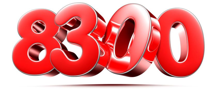 Rounded red numbers 8300 on white background 3D illustration with clipping path