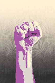 Raised fist concept. Digital draw of a man closed fist finished with stencil or silkscreen printing technique