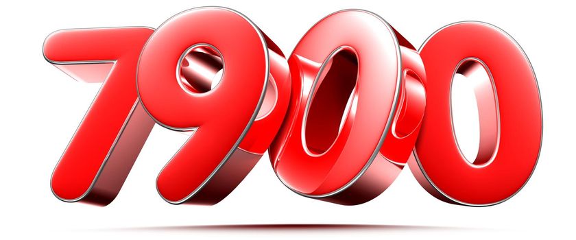 Rounded red numbers 7900 on white background 3D illustration with clipping path
