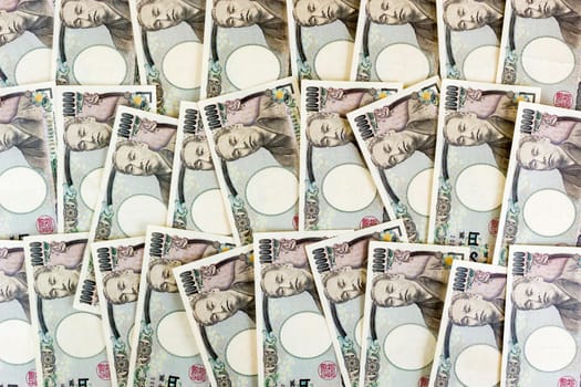 Money Yen Banknote, Business And Finance Concepts, Banknotes Stacked On Each Other In Different Positions