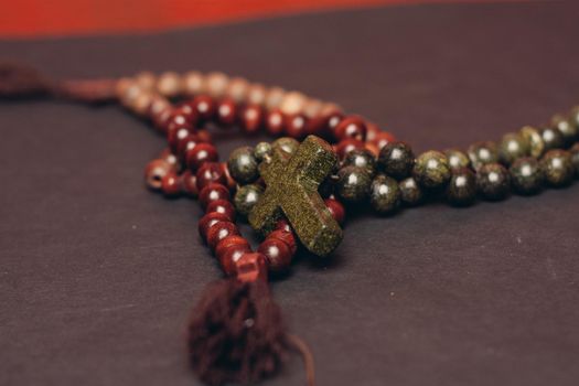rosary beads orthodox cross close-up christianity faith the bible. High quality photo