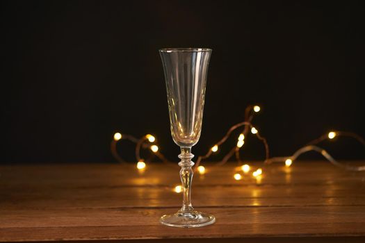 champagne glass garland wooden table decoration christmas. High quality photo