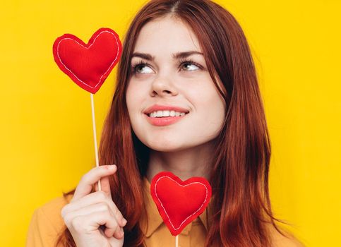 pretty woman in yellow shirt glamor romance posing. High quality photo